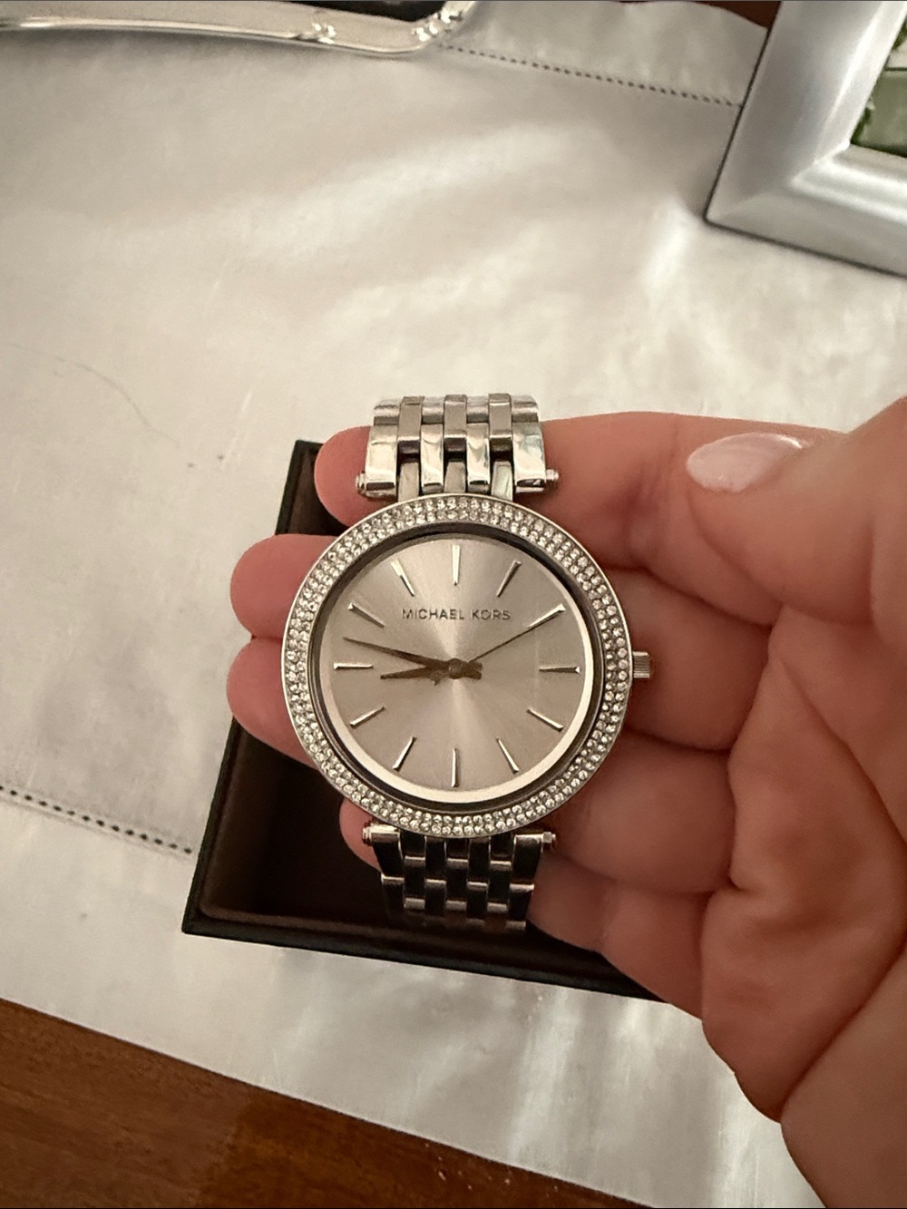 Women’s Michael Kors Silver Crystal-Trim Stainless Steel Watch New Condition